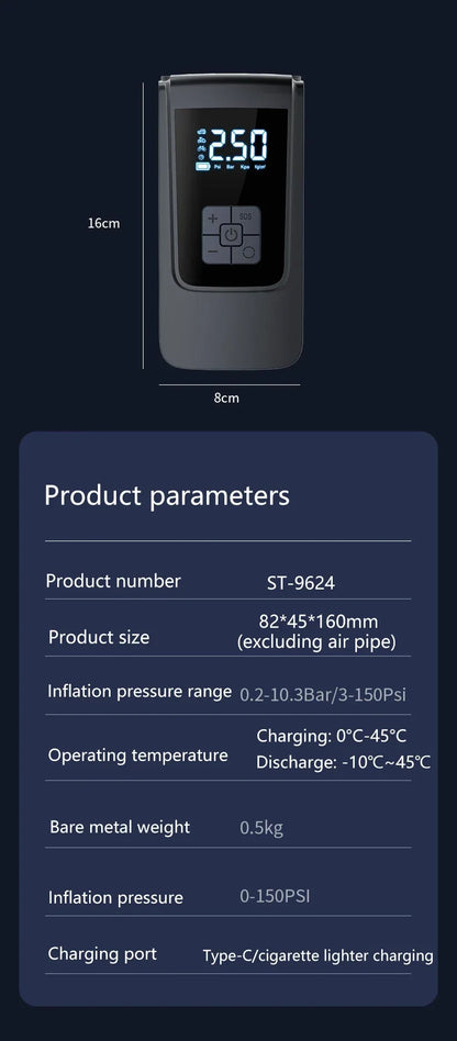 Portable Wireless Air Compressor – Fast Tire Inflator for Cars, Bikes & More